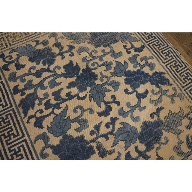 Beige Lovely Tan Beige and Blue Cerulean Color With Florid Design Antique Japanese Rug For Sale - Image 8 of 10