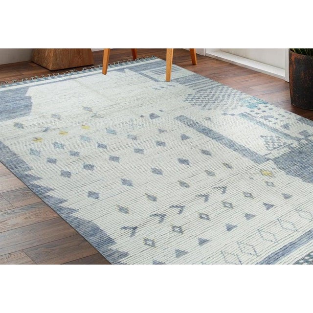 Ivory 6x9 Ivory Hand-Knotted Wool Abstract Village Motif Tribal Modern Carpet Rug For Sale - Image 8 of 8