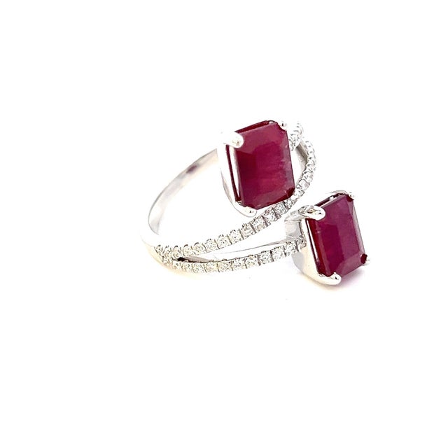 Natural Dual Ruby Diamond Ring 6.5 14k W Gold 5.02 TCW Certified For Sale In New York - Image 6 of 12
