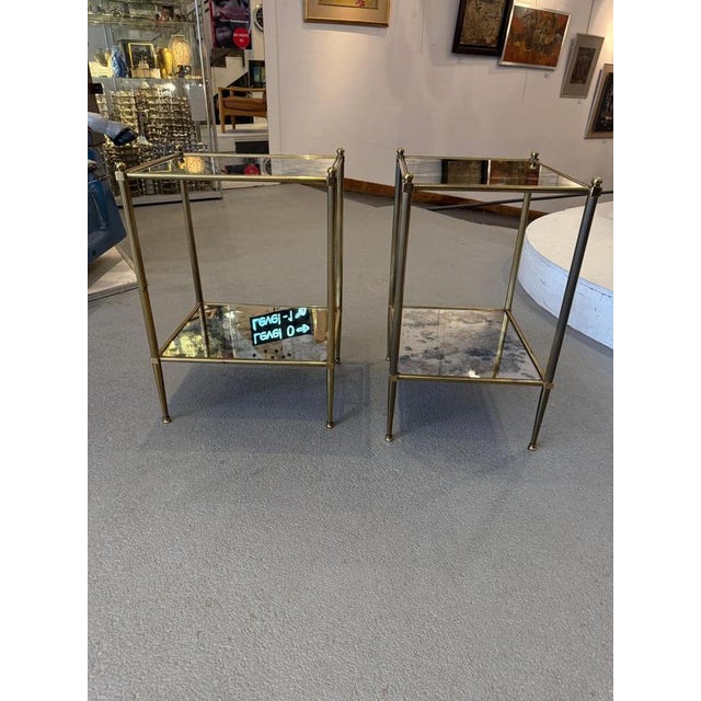 Neoclassical Side Tables in Brass and Oxidized Mirros, 1960, Set of 2 For Sale - Image 8 of 12