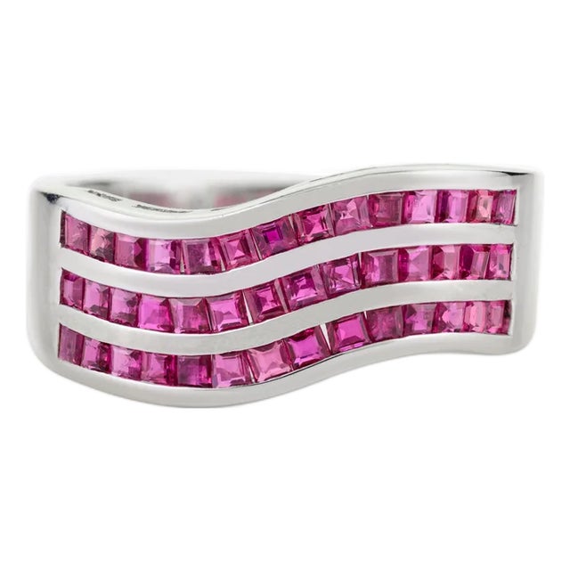 Contemporary Wave Natural 2.02 Ct Ruby Channel Set Band Ring Size 7.5 For Sale