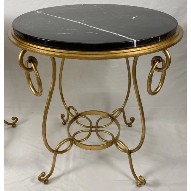 Pair of Rene Drouet Style Marble and Gilded Iron Side Tables For Sale - Image 11 of 11