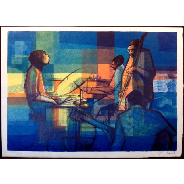 Sacha Chimkevitch "Quartet" Signed & Numbered Lithograph on Japon, Blue Jazz For Sale - Image 4 of 4