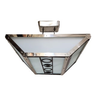 Early 20th Century French Modernist Rectangular Glass and Nickel Chandelier For Sale