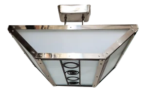 Early 20th Century French Modernist Rectangular Glass and Nickel Chandelier