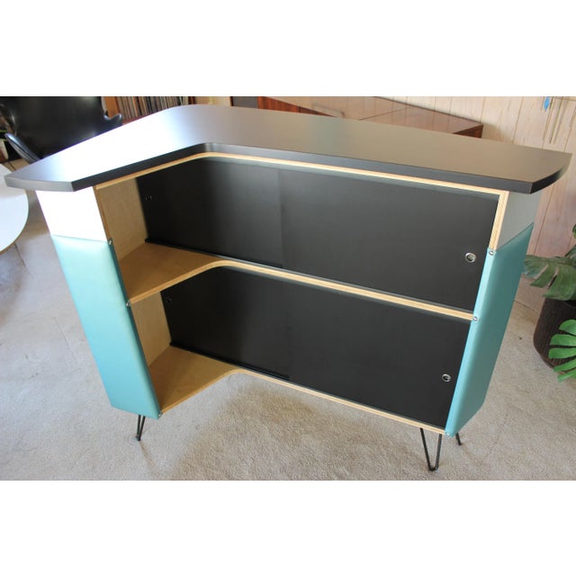 MidCentury Modern Style Turquoise Boomerang Bar With Brushed Metal