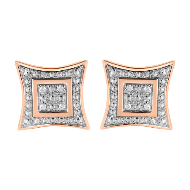 Contemporary 14K Rose Gold Plated .925 Sterling Silver 1/20cttw Diamond Accented 4-Stone Four Pointed Star Shaped Halo-Style Stud Earrings(H-I Color,I2-I3 Clarity) For Sale - Image 3 of 6
