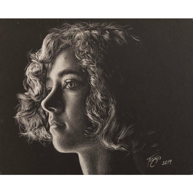 Your Pretty Face by Tanja Gant | Charcoal Drawing of a woman's profile with curly hair For Sale