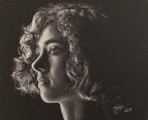 Your Pretty Face by Tanja Gant | Charcoal Drawing of a woman's profile with curly hair