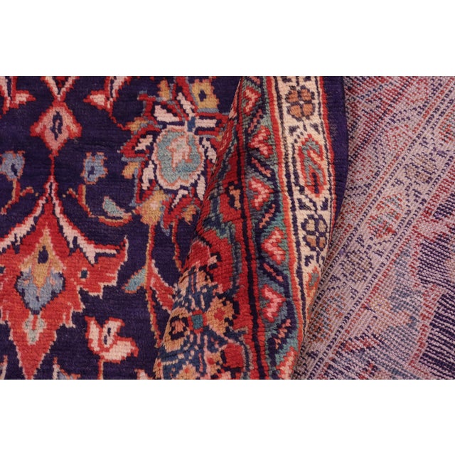 Vintage Hand-Knotted Wool Runner Rug – 6.4 X 12.1 Navy Blue Red For Sale - Image 4 of 8