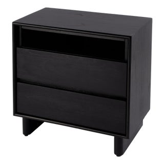 Halmstad 24 in. W Wood Panel 2 Drawer Nightstand with Soft-Closing Drawers, Black For Sale