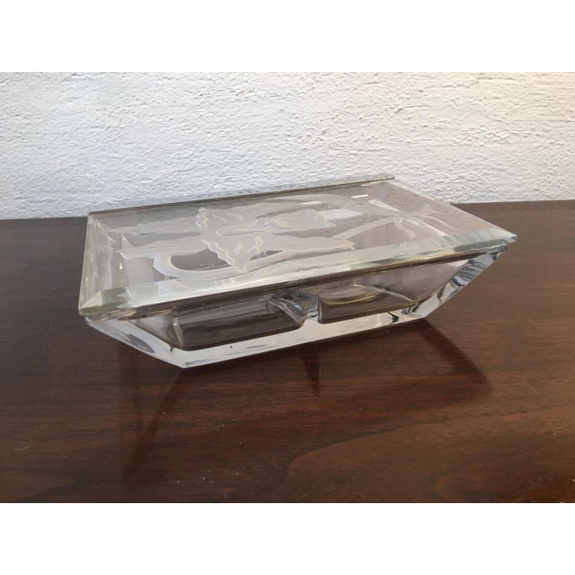 Lidded Box in the style of Dorothy Thorpe. Divided bottom, chrome hinge. 1 small chip to underside of lid's lip.