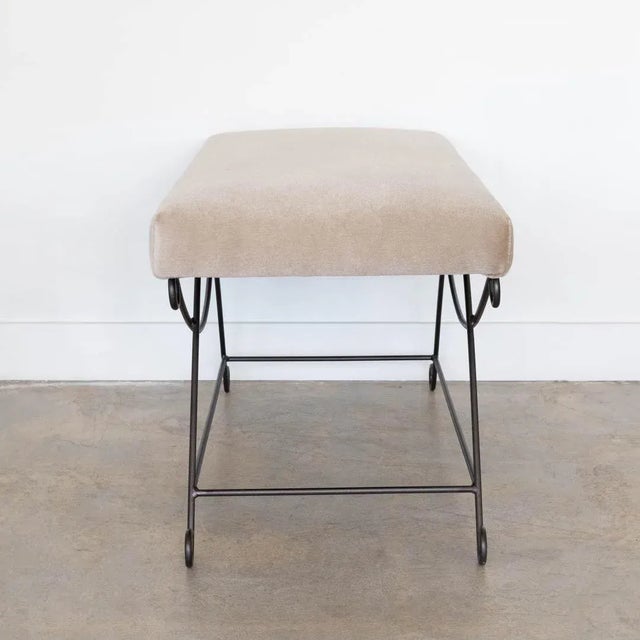 Iron Loop Bench, Brown Mohair For Sale - Image 4 of 9