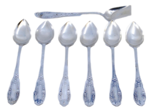 Silver Coffee Spoons and Sugar Shovel with Raised Handles, Set of 6
