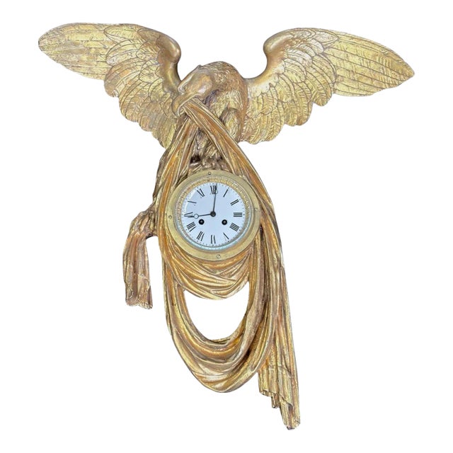 19th Century Austrian Empire Gilt-Wood Wall Clock For Sale
