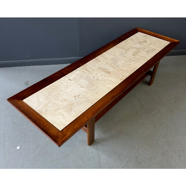 Mid-Century Modern 1960s Widdicomb Travertine and Walnut Coffee Table by Dale Ford Mid Century For Sale - Image 3 of 12