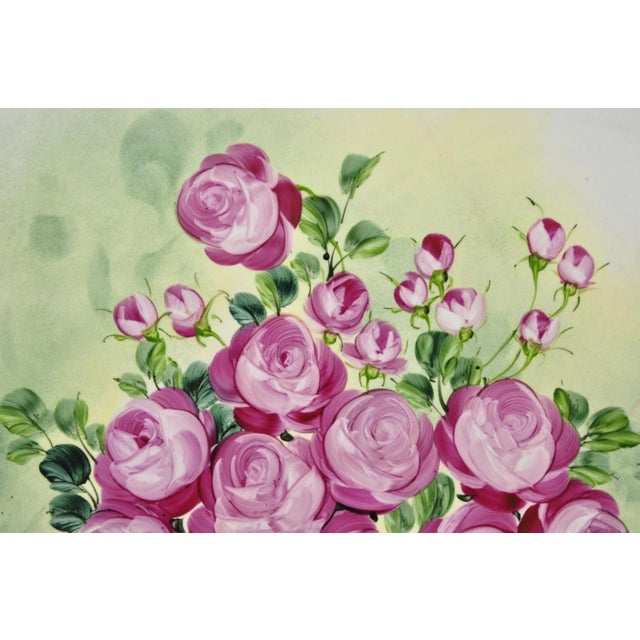 Late 20th Century Late 20th Century Mary Wilson French Hand Painted Porcelain Plaque Pink Rose Flower Painting (A) For Sale - Image 5 of 17