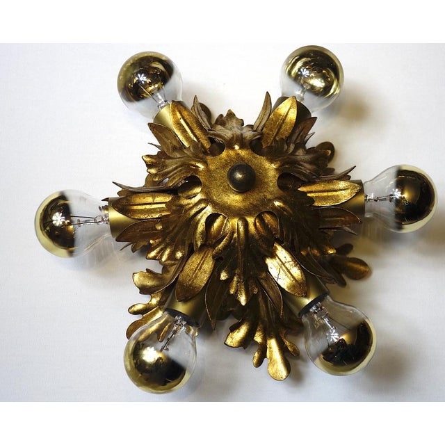 Gold Plated Metal Flowers with Leaves Chandelier 6 Lights from Banci Firenze, 1970s For Sale - Image 12 of 12