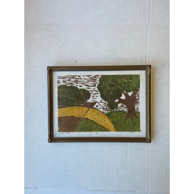 A finely executed color woodblock print titled Eola Hills by the artist identified as "EGM." This hand-pulled print...
