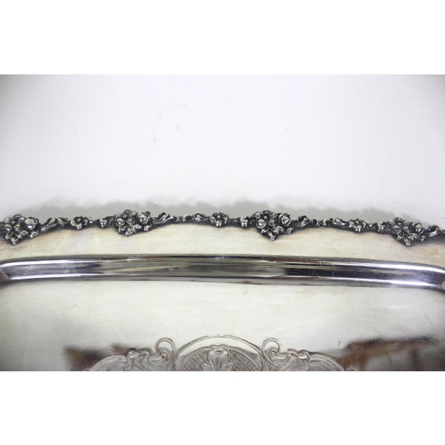 Metal Small Silver Plated Tray, Raised Floral Edge Embossed Detail, Vintage For Sale - Image 7 of 12