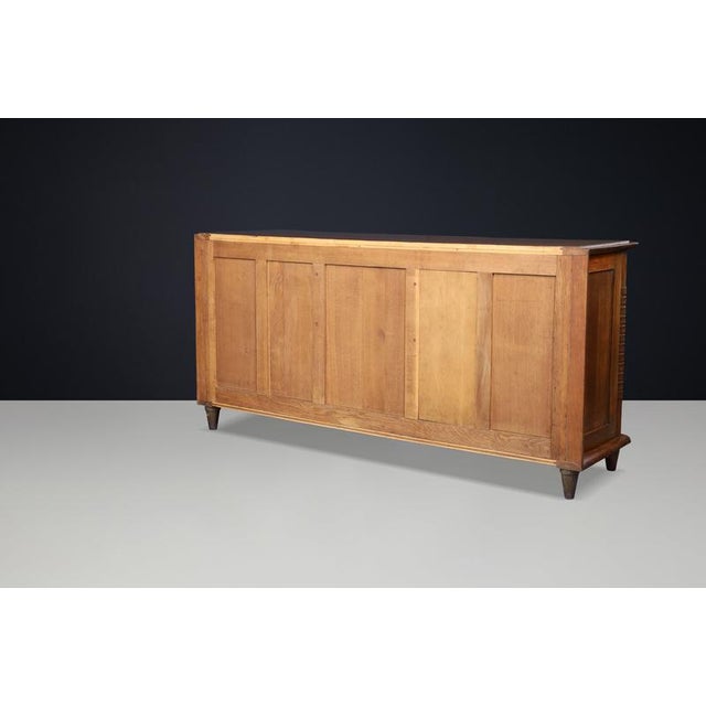 French Art Deco Oak and Brass Sideboard with Carved Reliefs, 1930s For Sale - Image 13 of 18