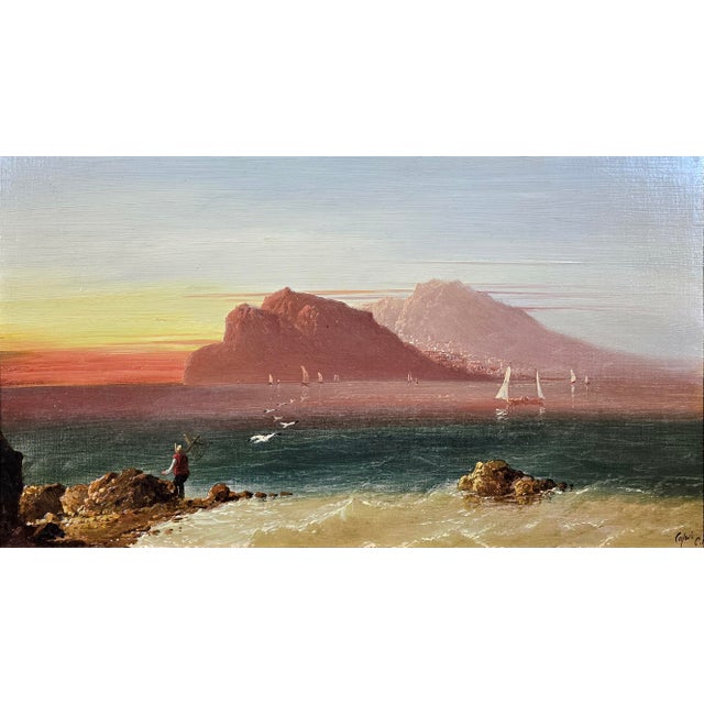 Realism Christian Friedrich Thöming -View of Capri From Salerno Side-19th Century Oil Painting For Sale - Image 3 of 10