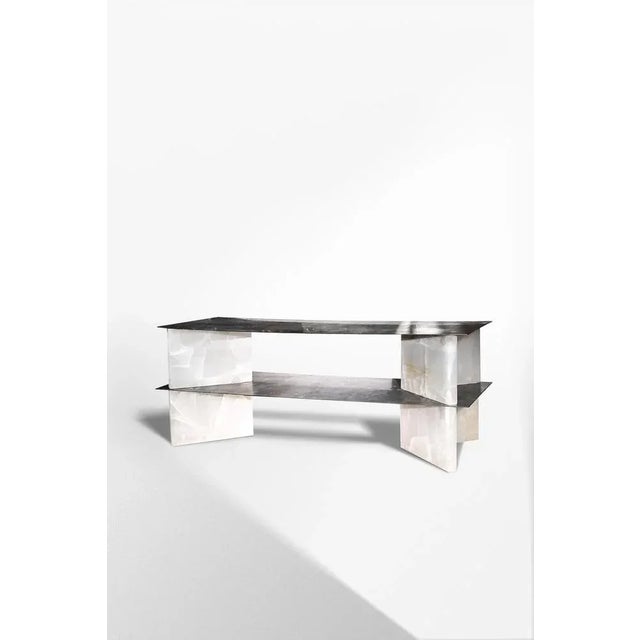 White Onyx Low Console by Studiopepe Dimensions: D 59 x W 153 x H 53 cm. Materials: White onyx and stainless steel....