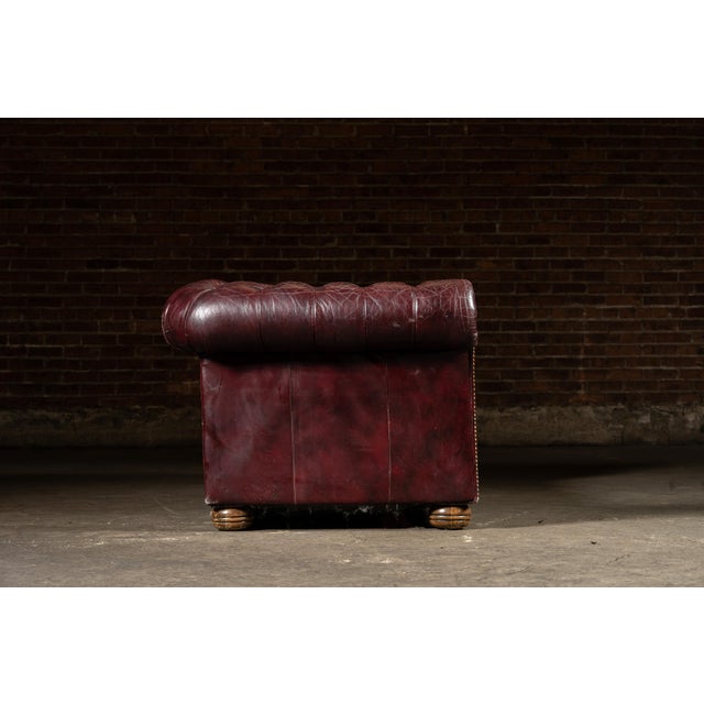 Mid 20th Century Deep Oxblood Leather Chesterfield Sofa With Nailhead Trim For Sale - Image 11 of 12
