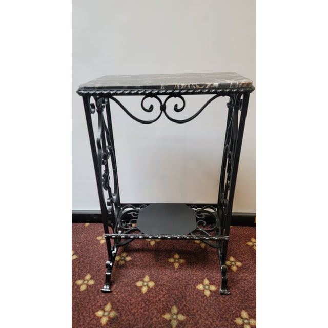Antique Wrought Iron & Marble Art Deco Side Table Superb Quality For Sale In San Diego - Image 6 of 11