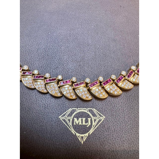 Modern Natural 3 Ct Ruby & 4 Ct Diamond Necklace 18 Karat Yellow Gold 75 Grams, 18 Inc For Sale - Image 3 of 7