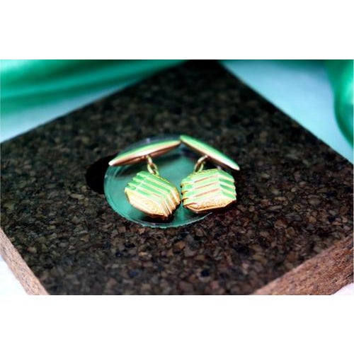 Gold Cufflinks with Raised Trim and Parallel Bands, Set of 2 For Sale - Image 4 of 7