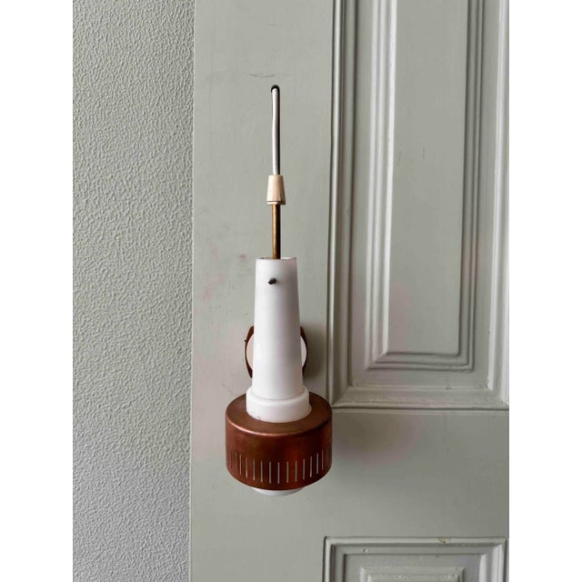 1950s Mid-Century Modern Scandinavian Sconces in Brass and Opaline Glass, 1950s, Set of 2 For Sale - Image 5 of 10