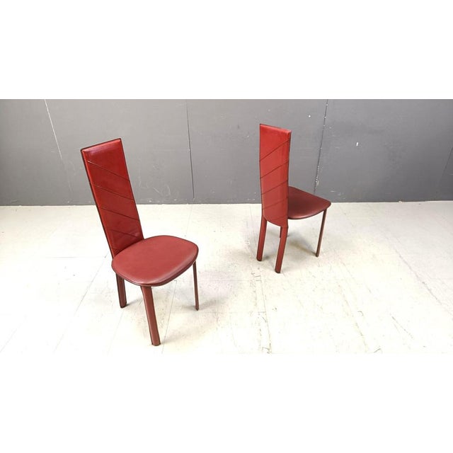 Vintage Italian Red Leather High Back Dining Chairs, 1980s, Set of 6 For Sale - Image 12 of 13