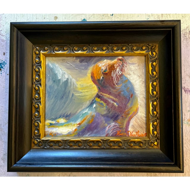 2020s Original, Seal, Sea Lion Oil Painting, Wood Framed, Animal Art For Sale - Image 5 of 5