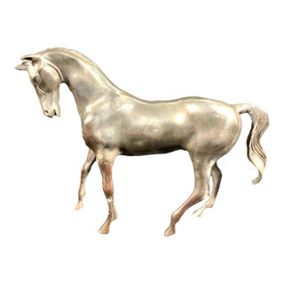 Vintage Slivered Brass Horse Sculpture For Sale