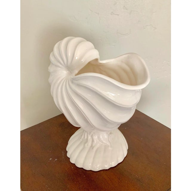 Large Cream Color Vintage Ceramic Footed Shell Dish For Sale In San Diego - Image 6 of 6