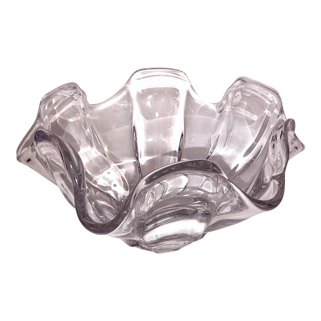 Mid-Century Cofrac Art Verrier France Large Crystal Statement Centerpiece Bowl For Sale