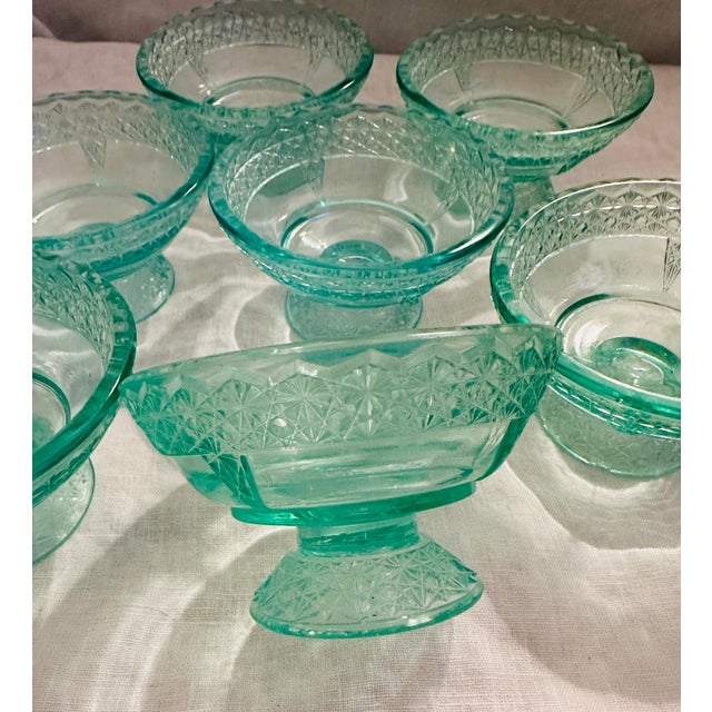 Vintage Light Green / Aqua color Dessert cups. Depression glass. Diamond pattern throughout. Great for garden parties,...