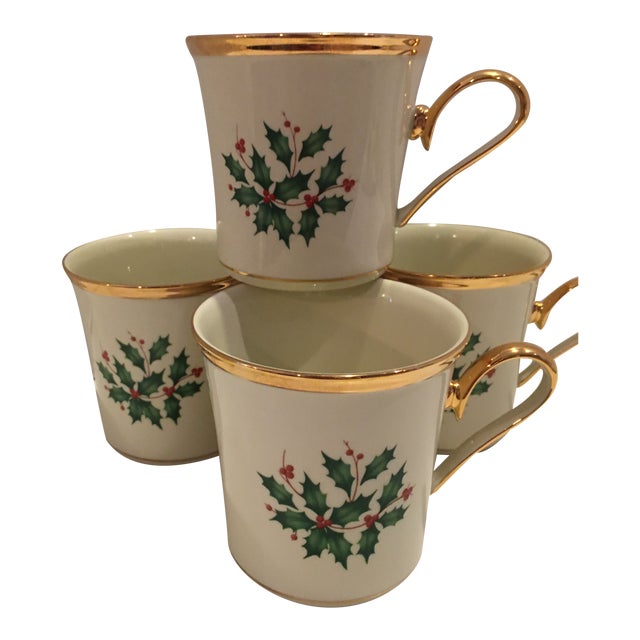 Gold Rimmed Lenox Holiday Mugs Set of 4 Chairish