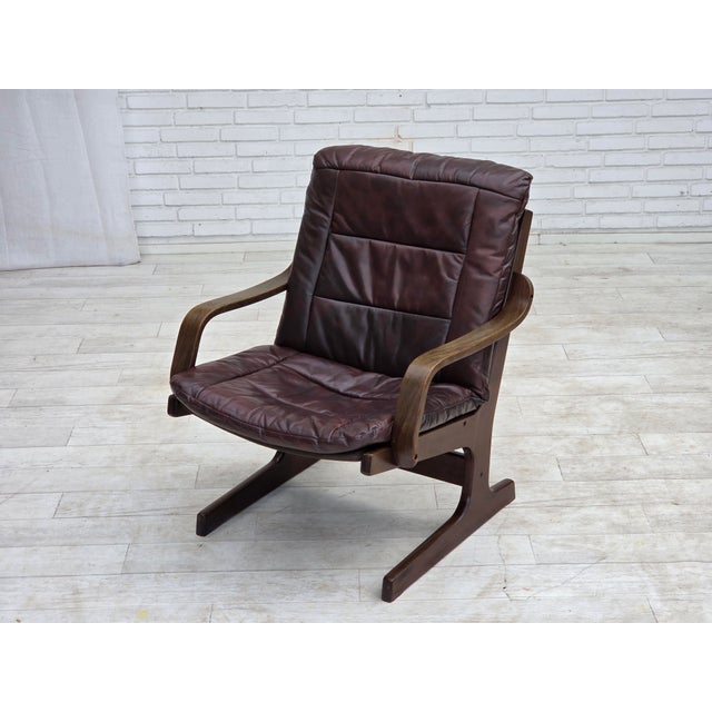 Scandinavian Armchair in Brown Furniture Leather, 1970s For Sale - Image 18 of 18