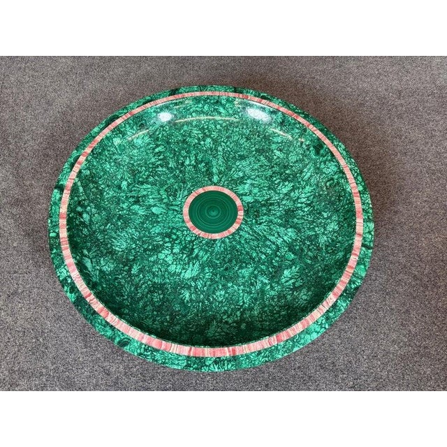 Inlaid Mother of Pearl and Malachite Grand Charger Centerpiece For Sale - Image 4 of 8
