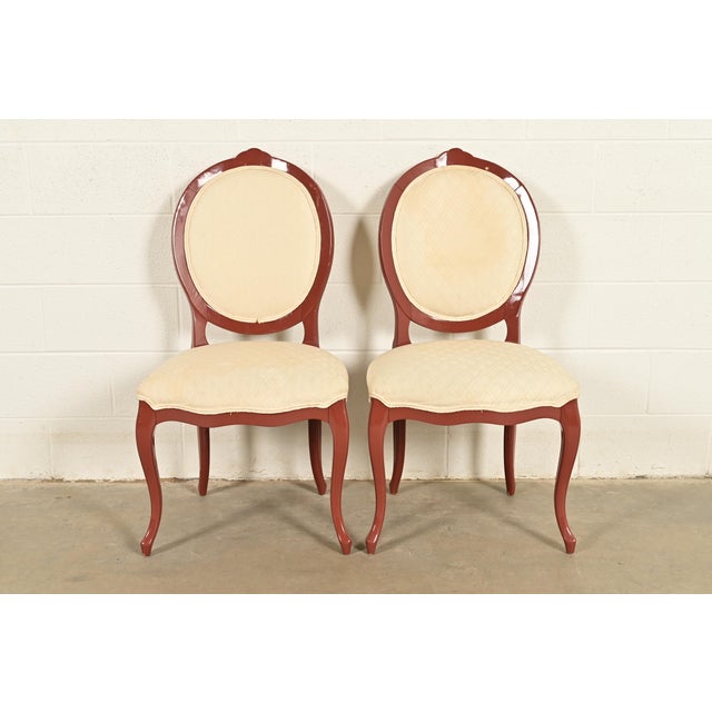 A gorgeous pair of French Provincial Louis XV style side chairs or dining chairs In the manner of Karges Furniture USA,...