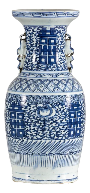 Late Qing Blue-and-White Porcelain Vase with Intricate Geometric Motifs