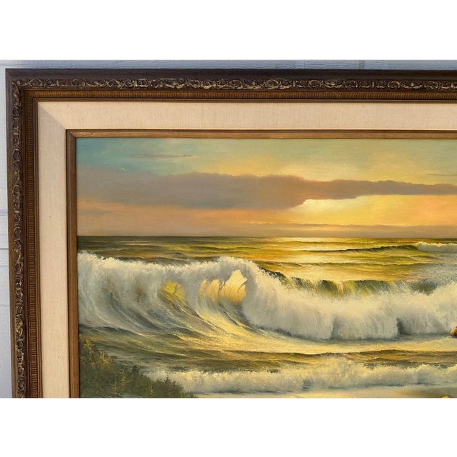 Listed Artist William Hoffman X Large Gold Gilt Framed Sunset Seascape 1970 For Sale - Image 4 of 18