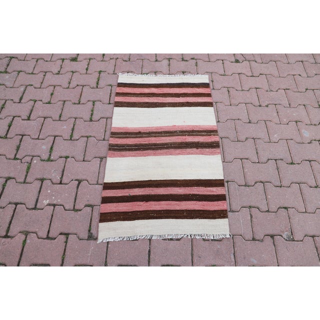 1970s Antique Cream Striped Small Rug For Sale - Image 9 of 9