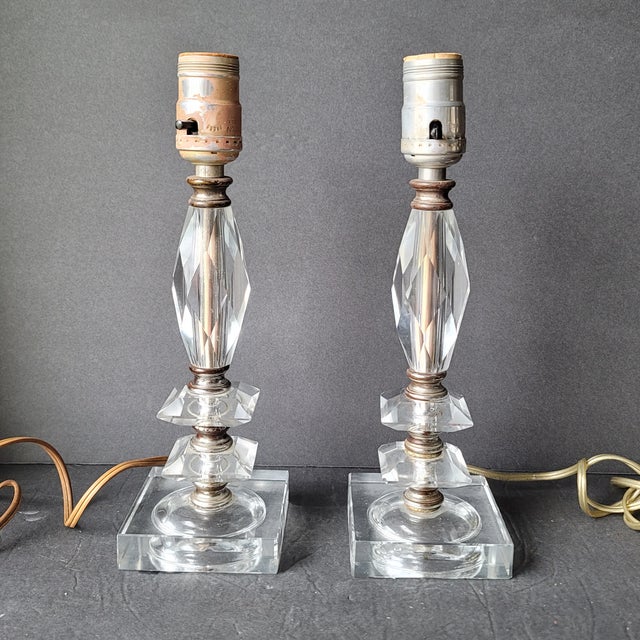 Vintage Small Acrylic Lucite Table Lamps Set of 2 Lamps measure approx 11" tall Base is 3.5" square Both have been tested...