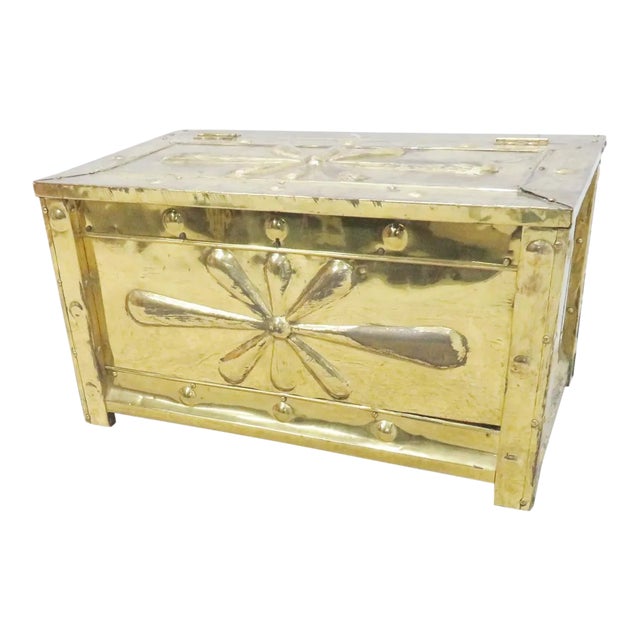 Decorative Embossed Brass Kindling Box For Sale