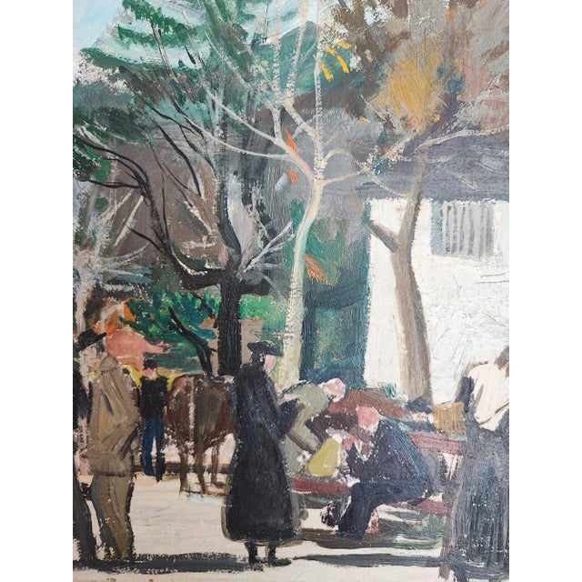 Adrien Holy, Scène de marché, 1955, Oil on Cardboard For Sale - Image 4 of 10