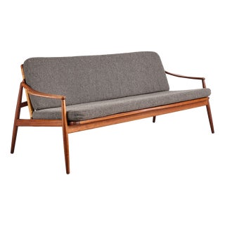 Teak Sofa with Cane Webbing, 400 Series by Hartmut Lohmeyer for Wilkhahn, Germany, 1960s For Sale