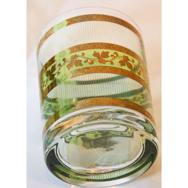 Vintage Culver Barware Cocktail Set Green and Gold Rock Glasses and Ice Bucket For Sale - Image 4 of 17